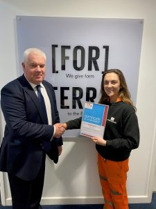 Forterra Nia Lewis receiving the Clay Drying and Firing Student Award