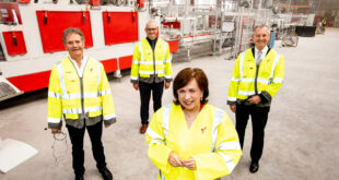 Photographed along with the Minister are David Henderson Tobermore Managing Director Glenn Robinson Tobermore General Manager and Kevin Holland