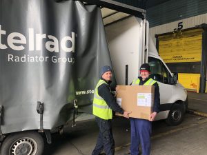 The first Stelrad green radiator being loaded on the delivery van
