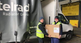 The first Stelrad green radiator being loaded on the delivery van