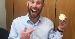 Tom Elliott Managing Director with one of the cakes delivered by the Solent 250 team to celebrate Elliotts’ nomination