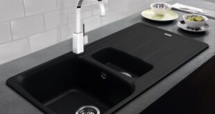 Tuscan Empoli 1.5 bowl Jet Black granite sink Parrina tap lo res