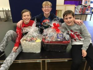 Year 6 pupils from Homefield Primary School with Scott Parnells hamper donations